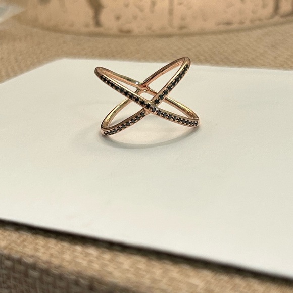 14K ROSE GOLD & BLACK DIAMOND X RING - Picture 3 of 4